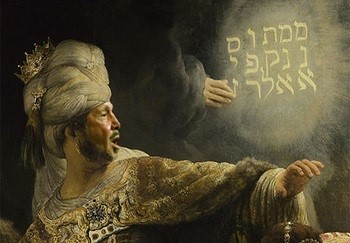 Belshazzar sees handwriting on wall